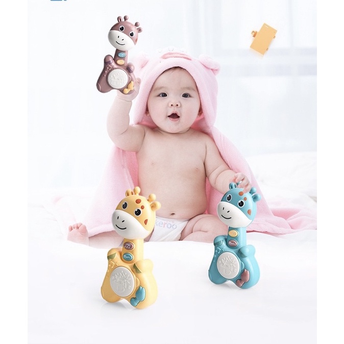 mainan bayi rattle tongkat genggam bentuk jerapah bunyi music gendang baby main musik jerapa lucu