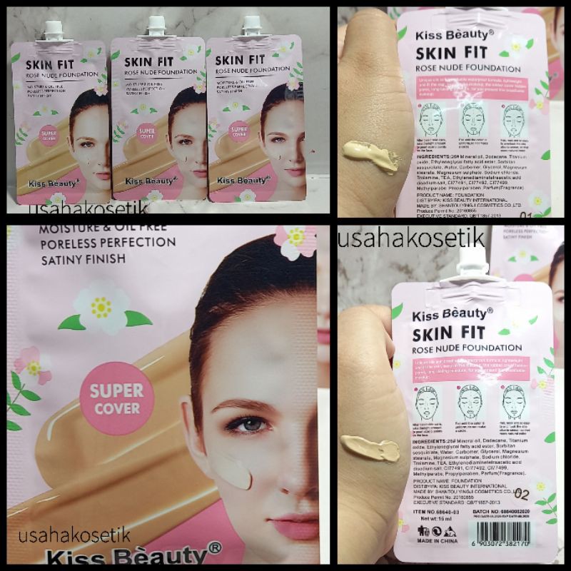 FOUNDATION SKIN FIT SUPER COVER HARUM BUNGA ROSE KISS BEAUTY PERSASET NO.68640