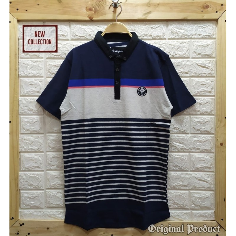 baju kerah stripe kaos polo Lacoste pria