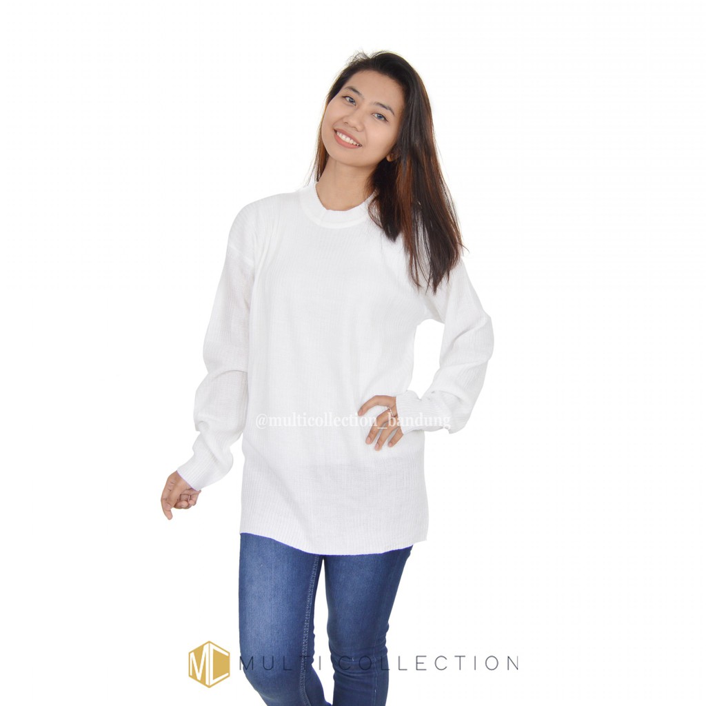 BOXY PREMIUM JUMBO MCRD / Baju Sweater / Rajut Jumbo / Sweater Over Size / Sweater Rajut Wanita-Putih