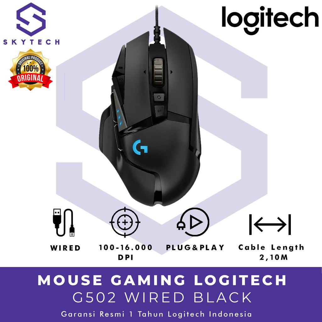 MOUSE GAMING LOGITECH G502 BLACK ORIGINAL GARANSI RESMI