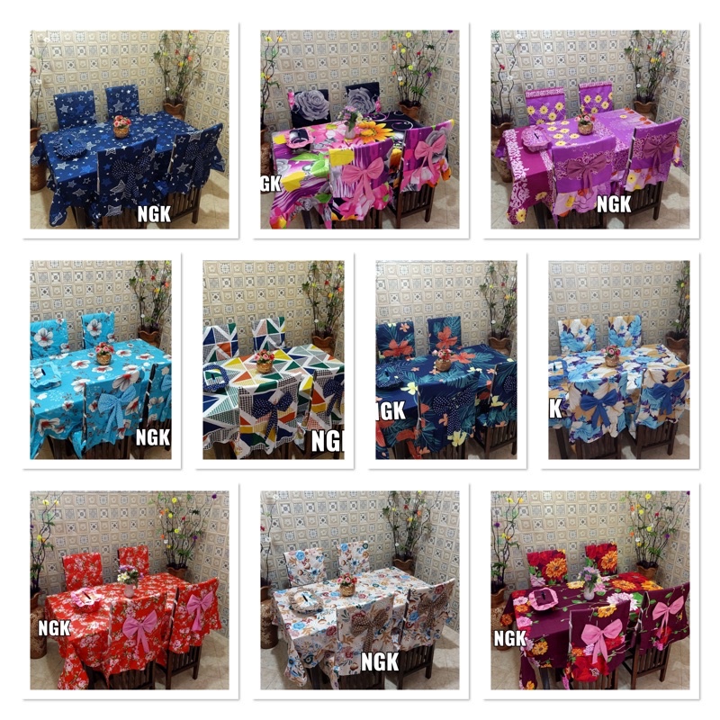 Cover Sandaran Kursi Meja Makan Set 4 Plus Taplak Meja Plus Sarung tissue