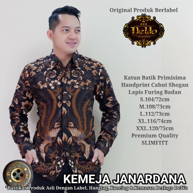 Kemeja Batik Lengan Panjang/Hem Batik Lengan Panjang JANARDANA Bahan Katun Primisima Lapis Furing