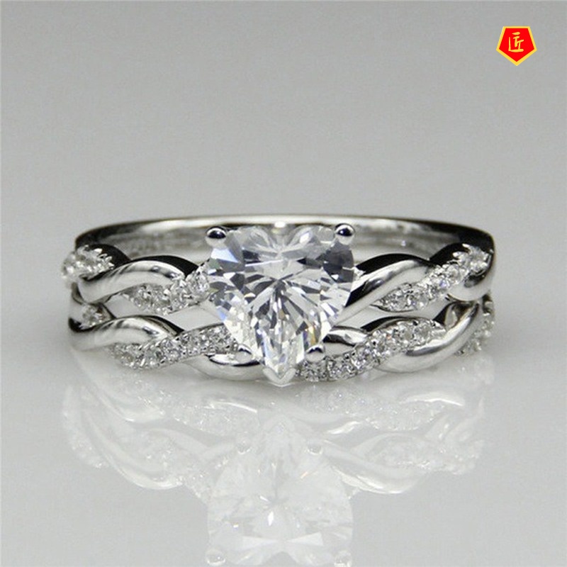 [Ready Stock]Heart-Shaped Diamond Ring Set Fashion Elegant Graceful