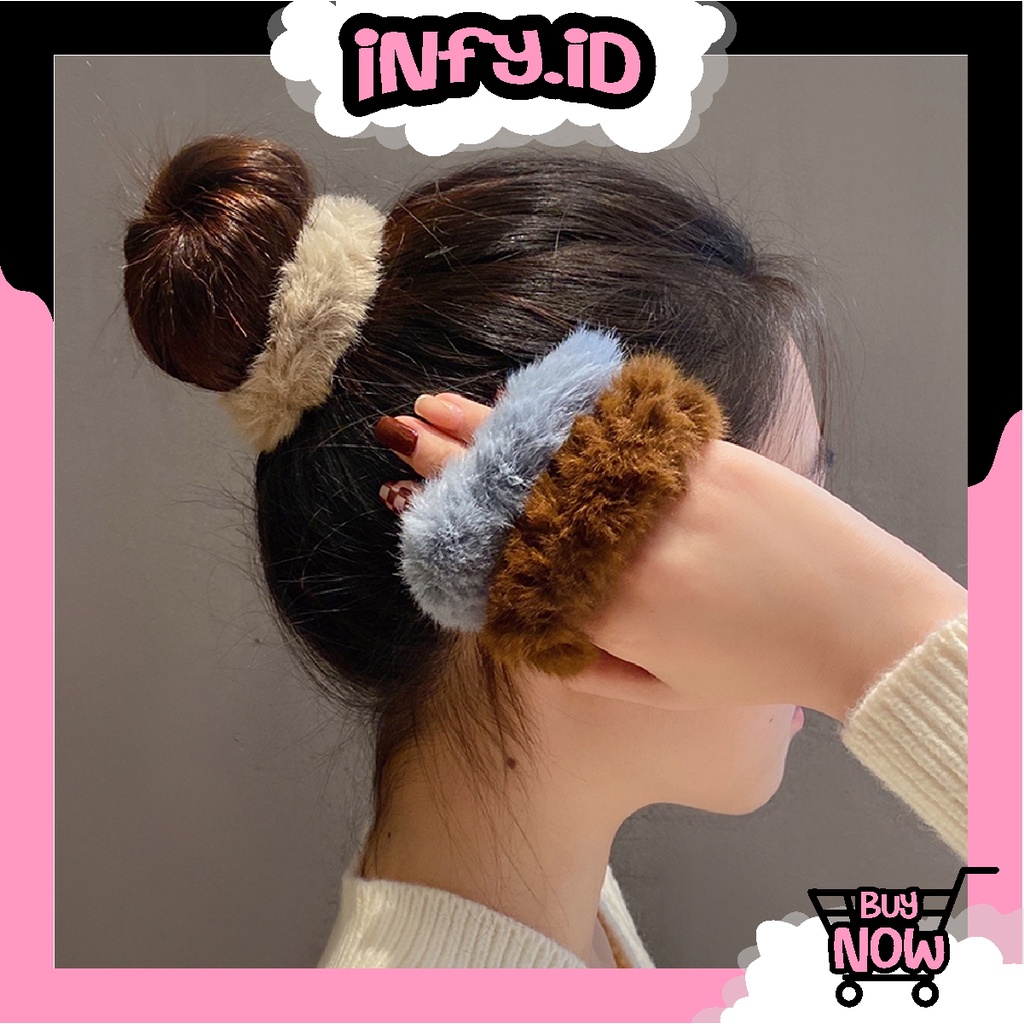 INFY - Ikat Rambut Scrunchie Ikat Rambut Korea Scrunchie Ikat Rambut Anak Rabbit Hair Bulu Halus Hair Band Scrunchie Korea Aesthetic R691 R692 R693