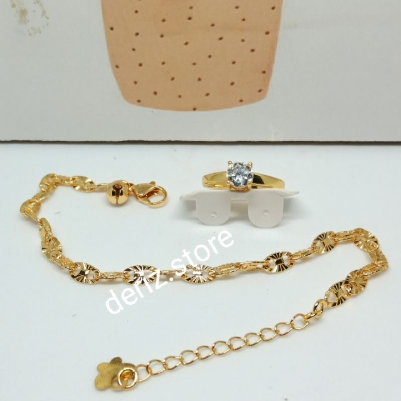 gelang tangan pecah kopi free cincin mata satu cantik perhiasan wanita titanium gold