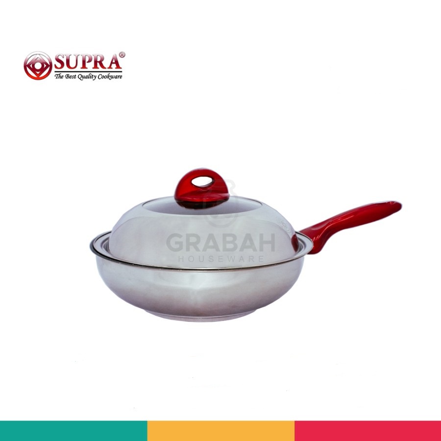 SUPRA  Wajan Stirwok + HI-Dome 28 cm Stainless Steel dan Square Grill