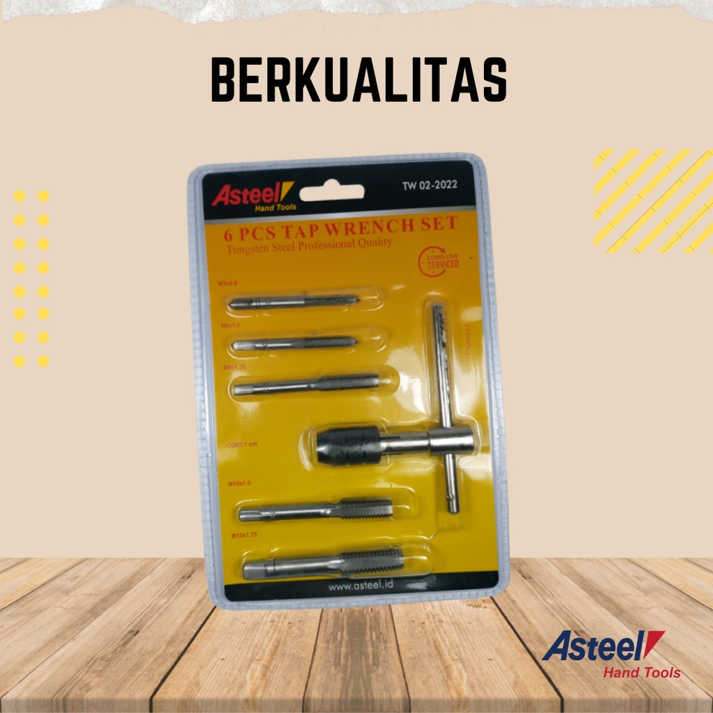 ASTEEL Set Tap Alat Metrik Alat Pembuat Drat Metric Hand Tap Set M5 - M12 Adjustable 6 PCS - Alat Tap Set Senai