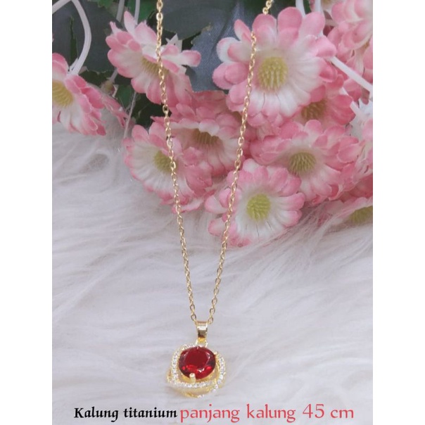 kalung titanium emas model rantai liontin cantik batu permata