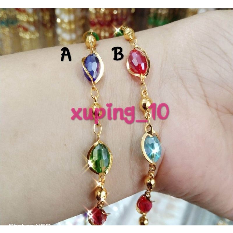 Perhiasan Xuping Gelang Tangan Warna Warni Motif Oval Berlapis Emas