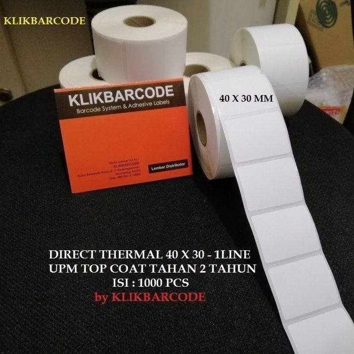 

LABEL BARCODE DIRECT THERMAL 40 X 30 MM - 4 X 3 CM - XPRINTER - GAP PORPORASI - TOP COAT - 1000 PCS