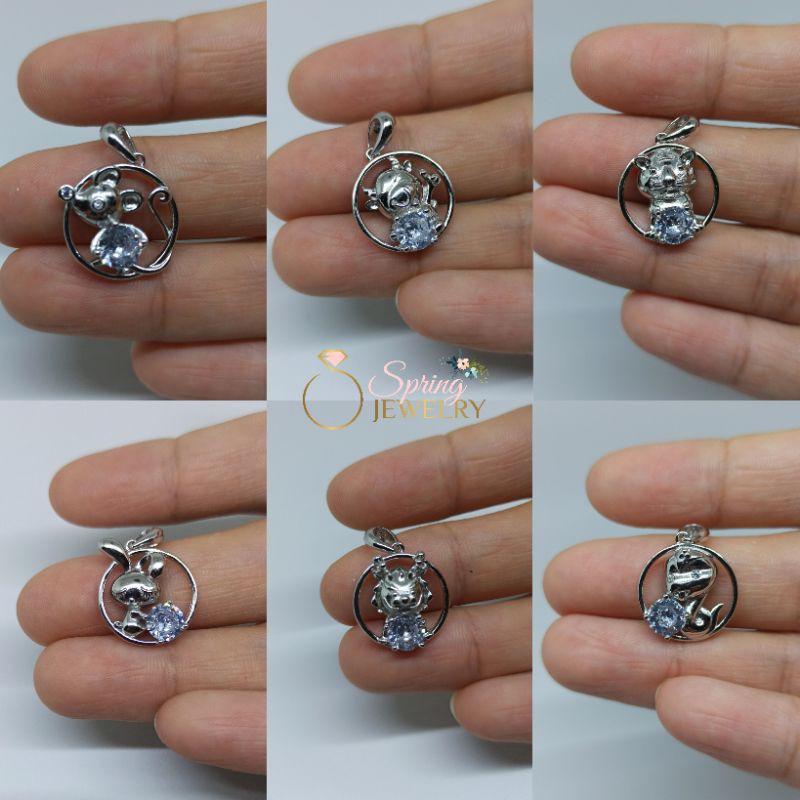 Liontin Perak Shio Tikus Kerbau Kelinci Naga Ular Kuda Kambing Monyet Ayam Anjing Babi