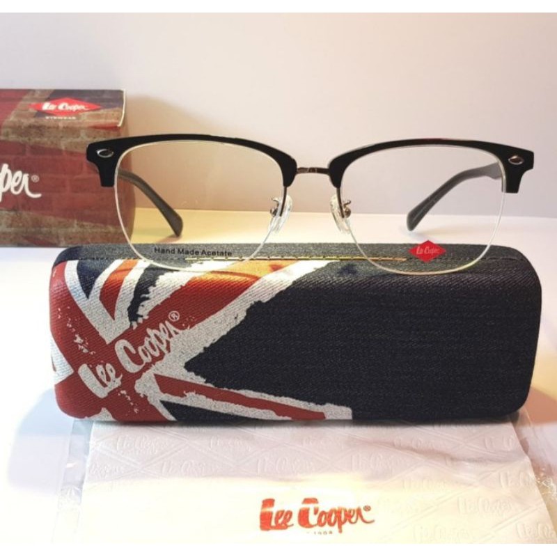 Frame Kacamata Pria Original Lee Cooper FP9273-1/2L ClubMaster Half Black - Size Lebar Besar
