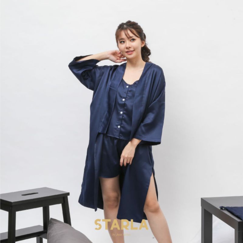 KIMONO SET 3IN1 BAJU TIDUR PIYAMA SATIN WANITA SATEN PREMIUM DEWASA KIMONO STARLA PHOEBE