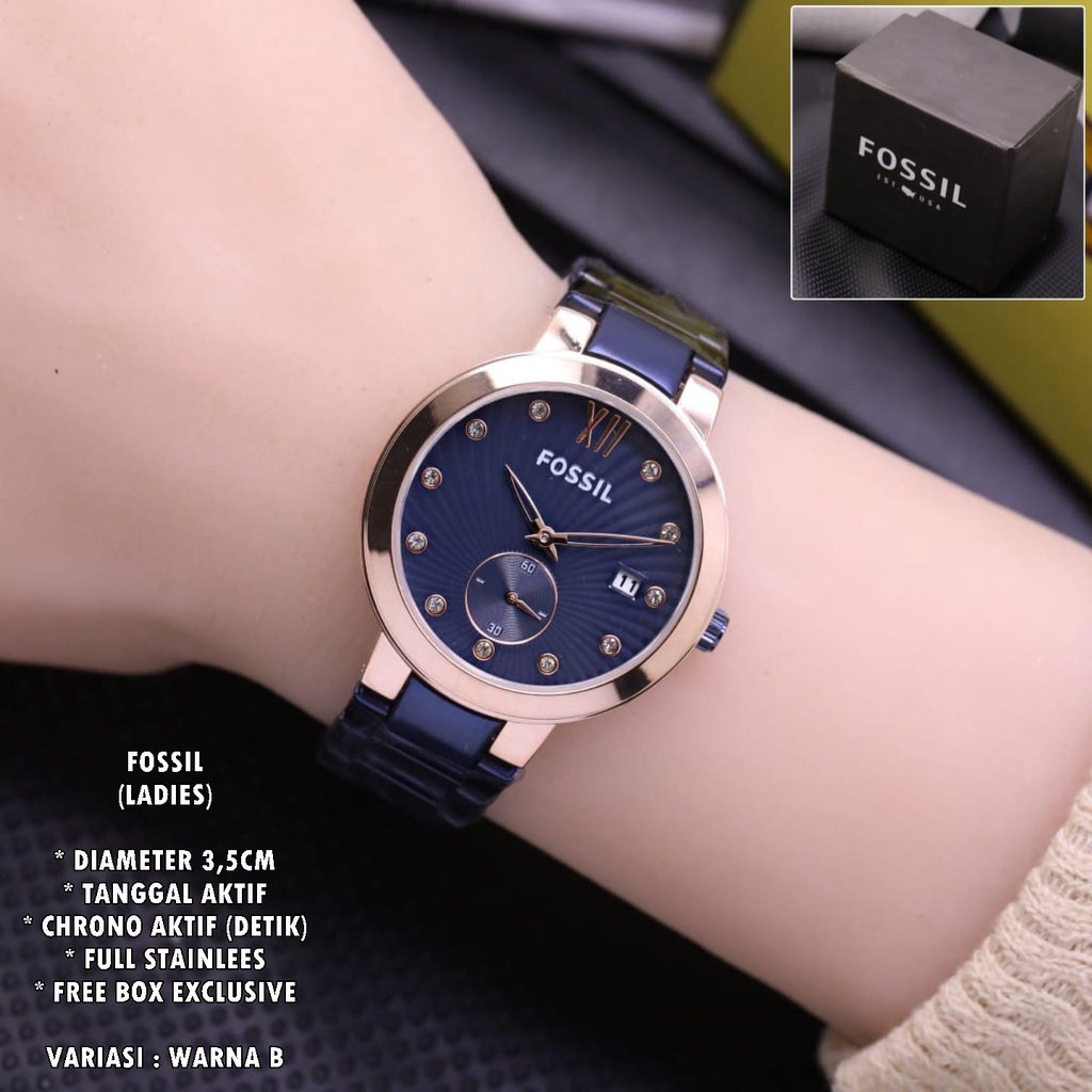 (BISA COD) JAM TANGAN WANITA FASHION RANTAI BODY BULAT TANGGAL &amp; CHRONO AKTIF