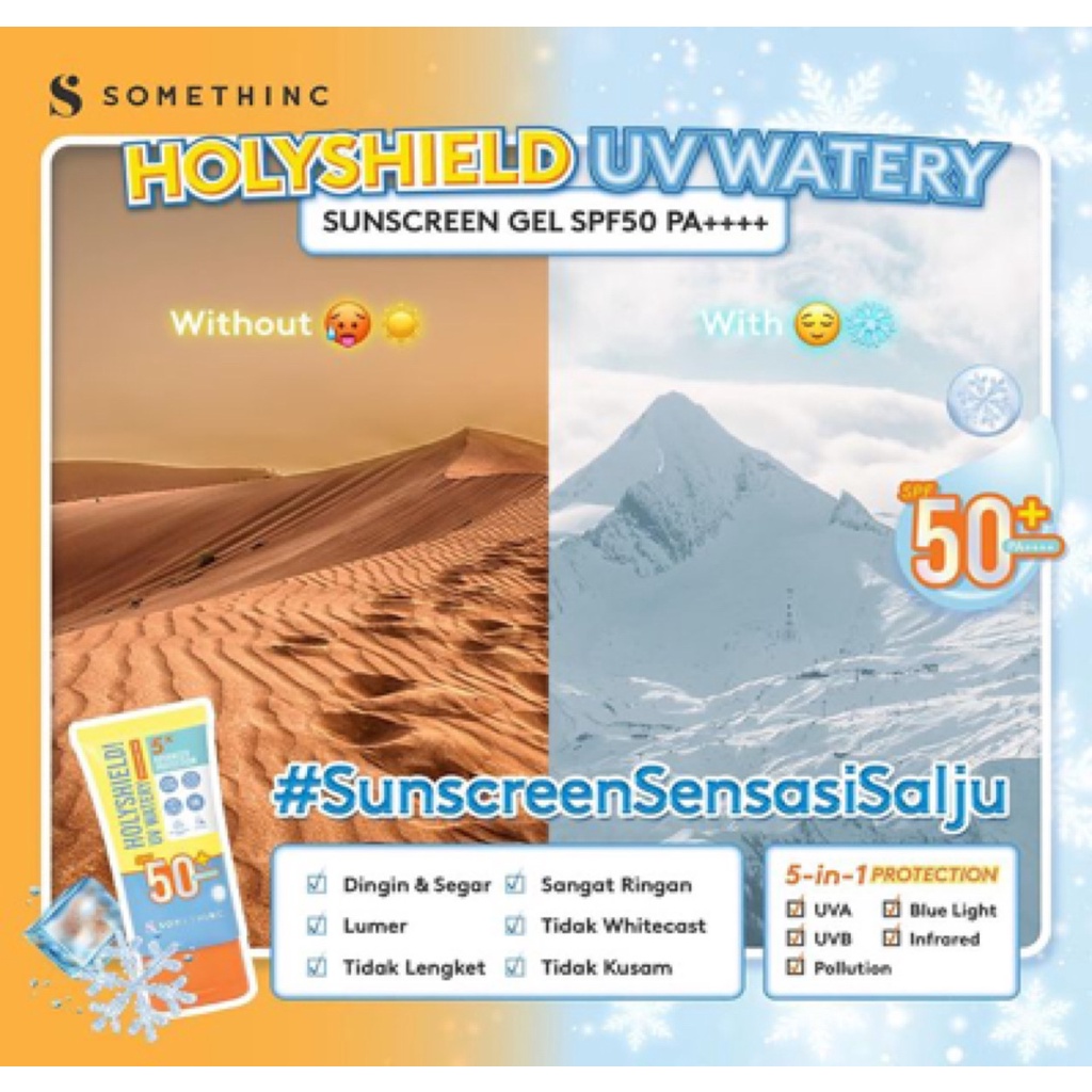 SOMETHINC Holyshield Indonesia / Sunscreen Sun Care UV Shield Suncare Sunblock Sunblok Gel Mist Spray Stick Serum Glowing Up UV Watery Loose Powder SPF 50 PA++++ / Skincare Body Make Up / Cleanser Essence Toner Eye Cream Mask Masker / Paket Set Face Wajah