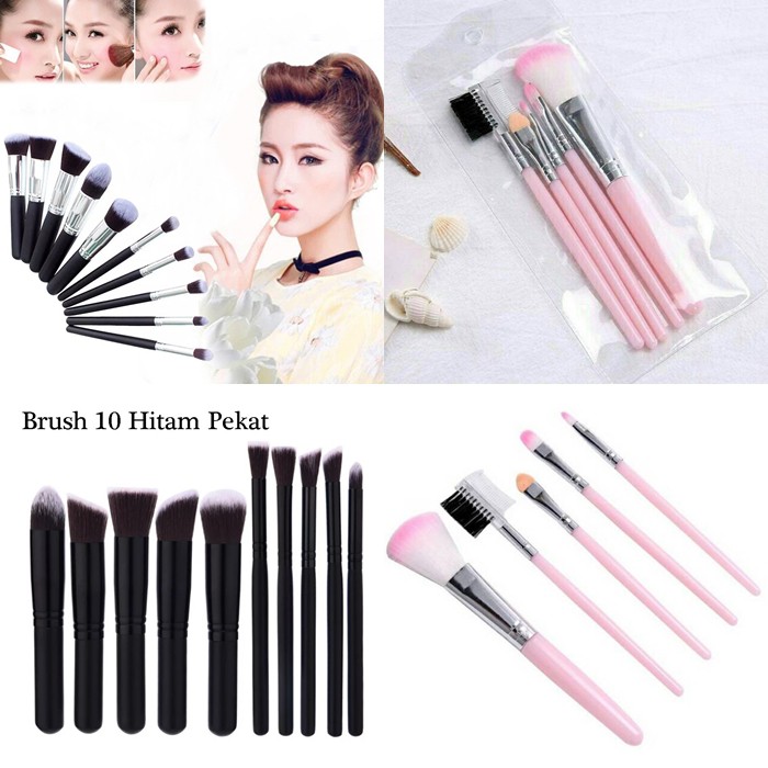 Brush Make Up set isi 5pcs dan 10pcs Ukuran Travel Size