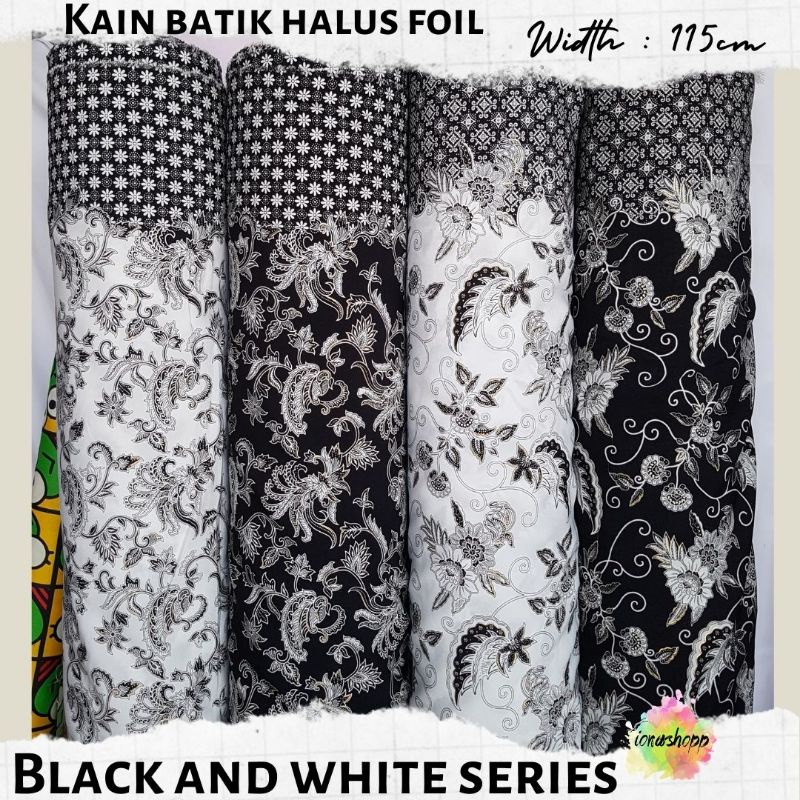 Kain Batik Halus Black and White Series Lebar 115cm Kaun Batik Meteran Hitam Putih