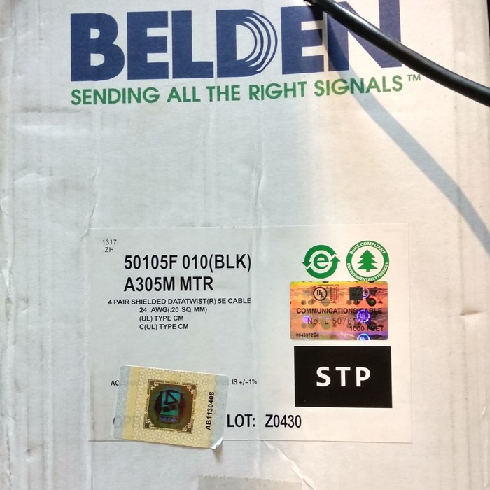 Belden Kabel Lan Outdoor 65 meter STP CAT5e dicrimping rj45 plat besi 50105F Warna Hitam