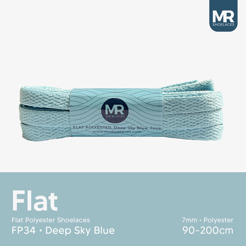 Original MR Shoelaces FP34 Bitu Langit (Deep Sky Blue) Tali Sepatu Polyester Pipih Flat 7mm 80cm 90cm 100cm 120cm 130cm 150cm 180cm 200cm untuk Sneakers - Premium Shoelace Premium Shoelaces