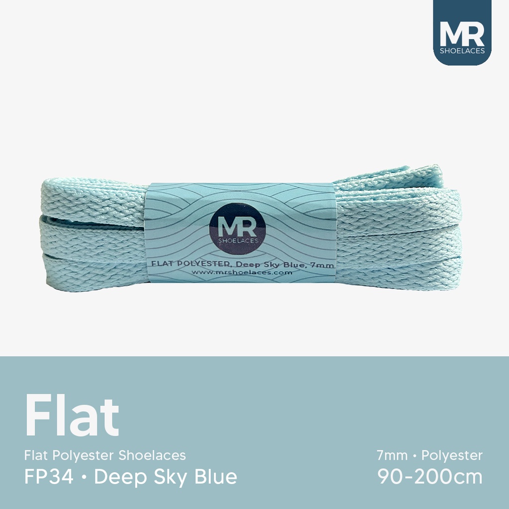 MR Shoelaces FP34 Bitu Langit (Deep Sky Blue) Tali Sepatu Polyester Pipih Flat 7mm 80cm 90cm 100cm 120cm 130cm 150cm 180cm 200cm untuk Sneakers - Premium Shoelace