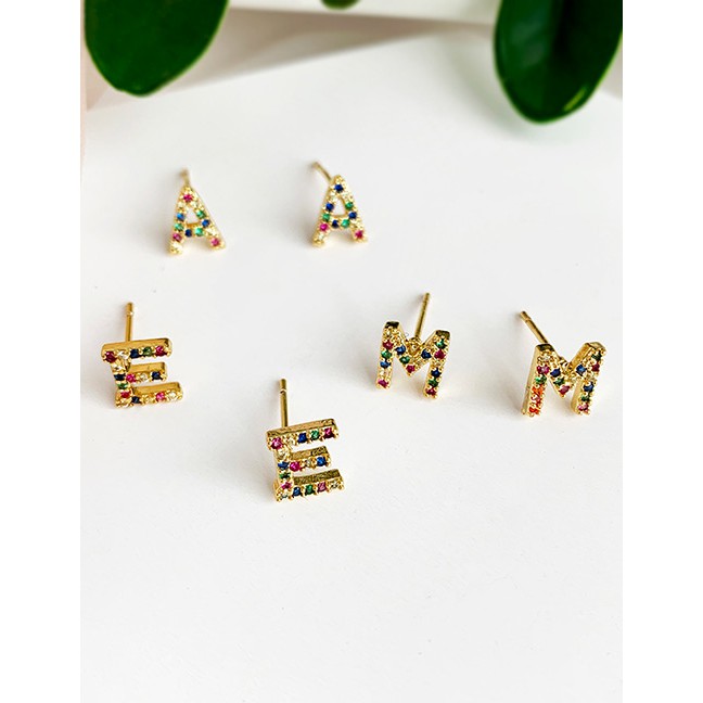 LRC Anting Tusuk Fashion Gold Copper Inlaid Zircon Letters F768XX