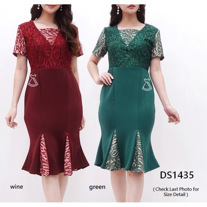 DS1435 - Dress Pesta Sepan Mermaid Brukat Lace Scuba Hijau Merah Natal Bodycon Murah