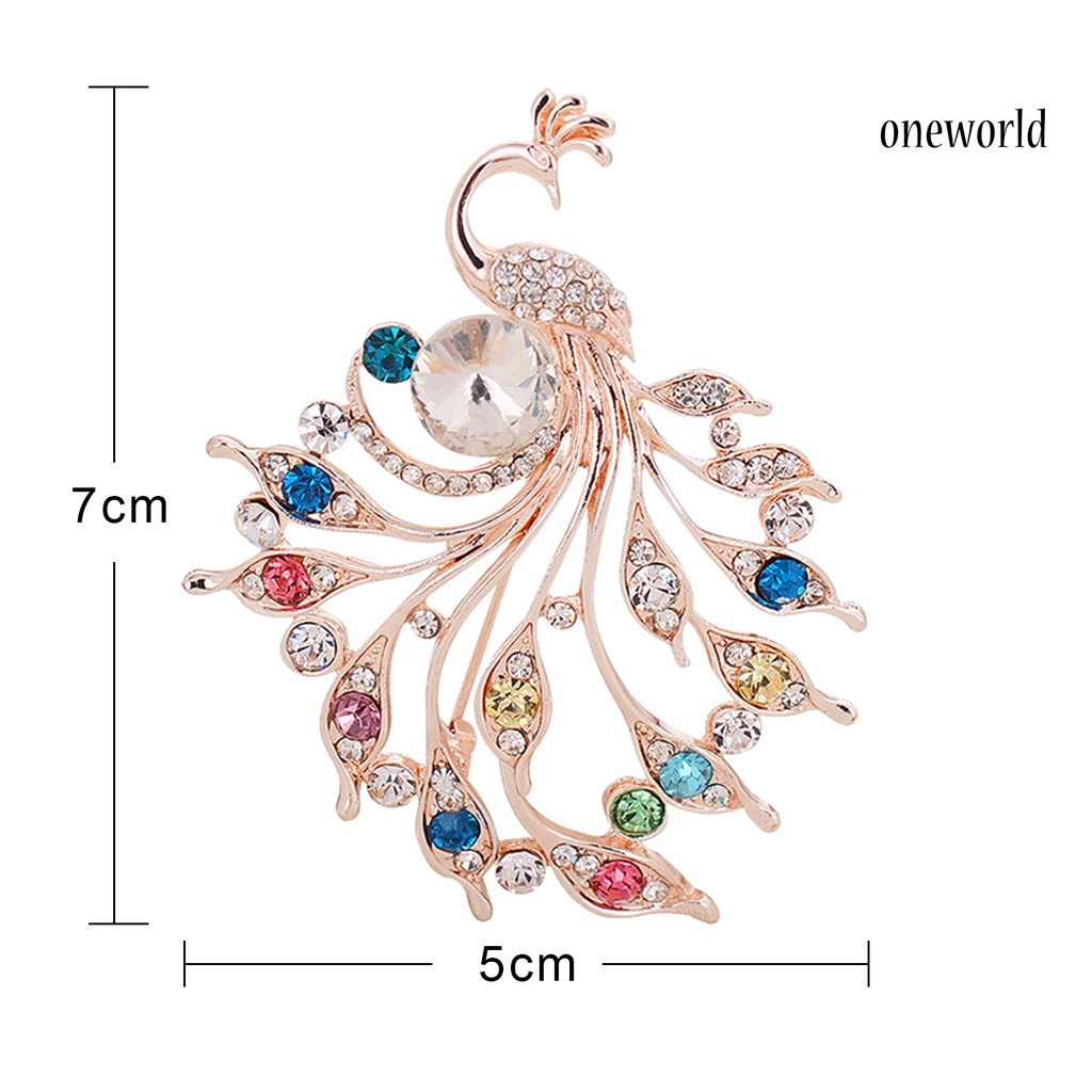 OW@ Women Peacock Shape Rhinestone Inlaid Brooch Pin Breastpin Collar Hat Jewelry