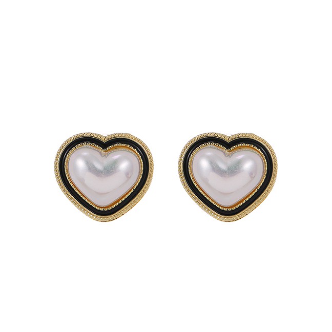 LRC Anting Tusuk Fashion Gold Color Alloy Pearl Love Earrings K93245