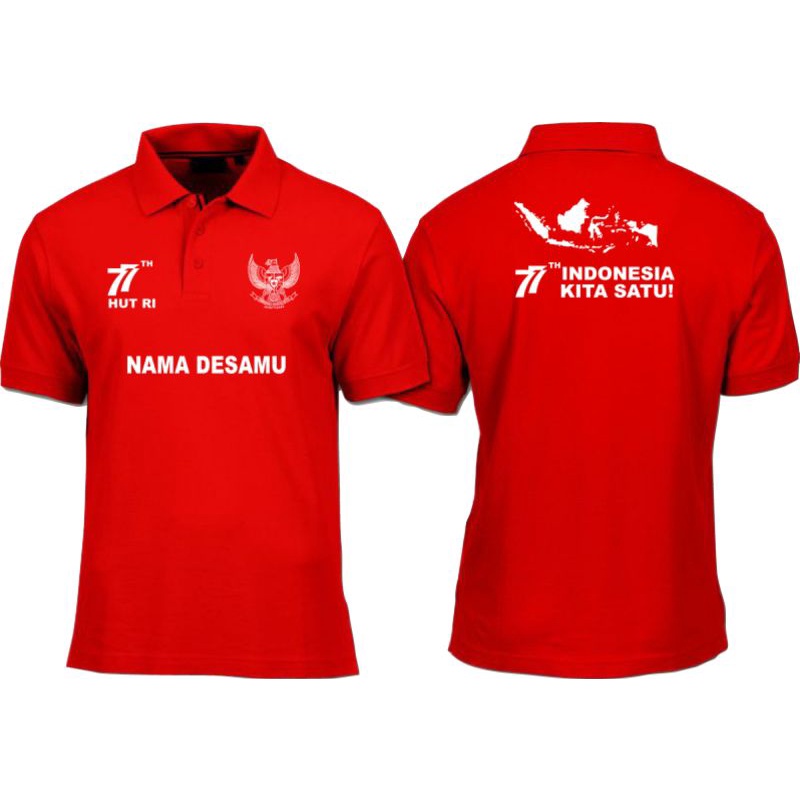 KAOS AGUSTUSAN - KAOS POLO 77 INDONESIA  MERDEKA GRATIS SABLON NAMA DESAMU