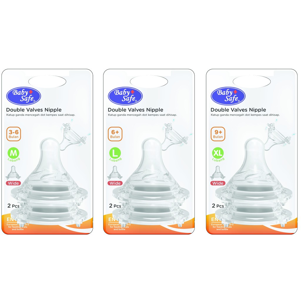 Castle - Baby Safe Double Valves Nipple Wide Neck M / L / XL - DOT Botol Susu BABY SAFE / AVENT