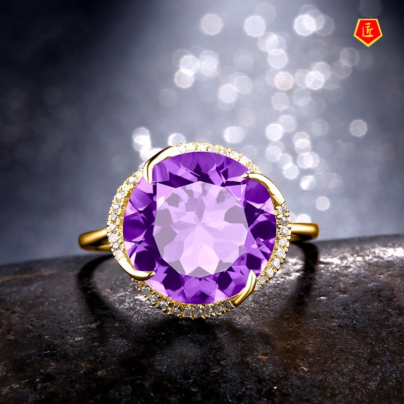 [Ready Stock]Women's Amethyst Gemstone Ring Simple and Stylish