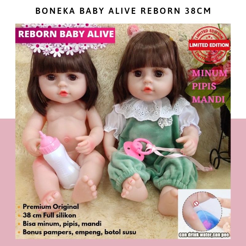 PROMO Free Akta Lahir Boneka Reborn Bayi Alive 38cm Minum Pipis Silikon Original