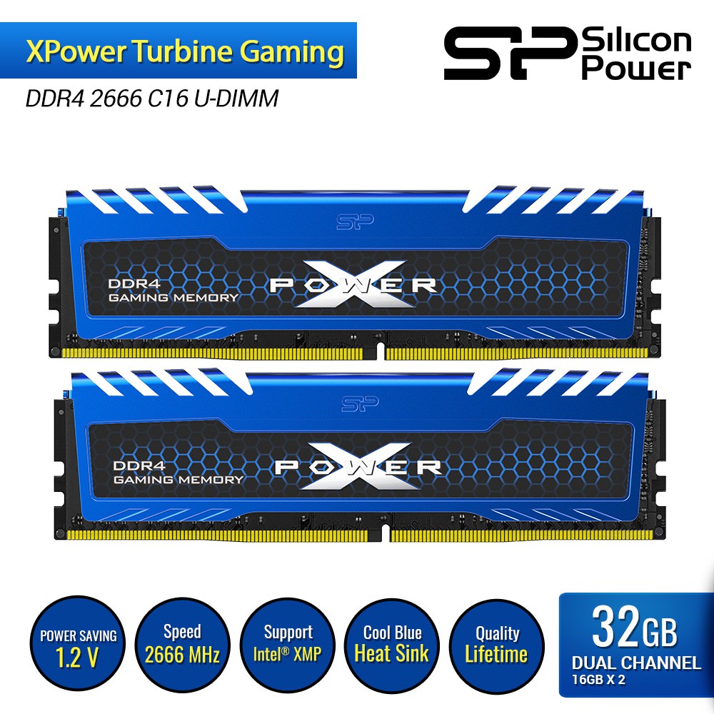 Silicon Power DDR4 2666MHz C16 UDIMM - XPower Turbine Gaming - 32GB
