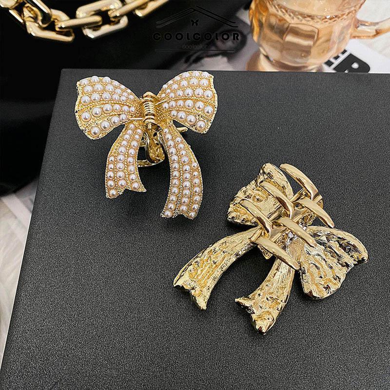 COD❤️Jepit Rambut Busur Simpul Mutiara Mutiara Anak Perempuan Rambut Panjang Sedang Aksesoris Rambut Fashion Wanita Perhiasan Fashion Simple Murah