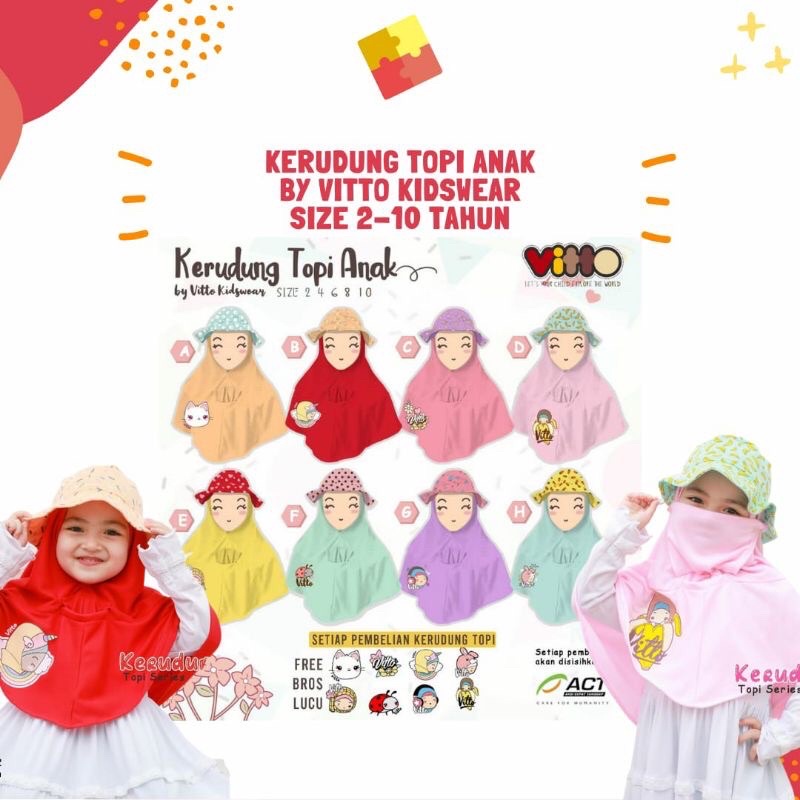 Kerudung Topi Anak Vitto Kidswear 2-10 Tahun Masker Topi Free Bross Lucu