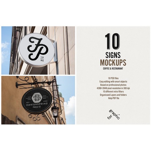 10 Signs Mockup Restaurant &amp; Coffee - Photoshop - Business Branding