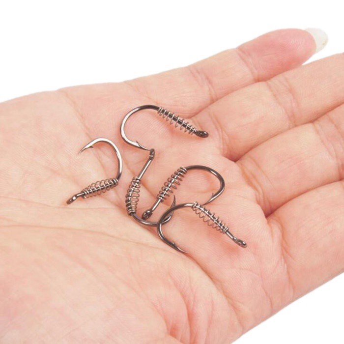 20pcs/lot High Carbon Steel Spring Hook Barbed Swivel Carp Jig Fly Fishing Hooks With Hole