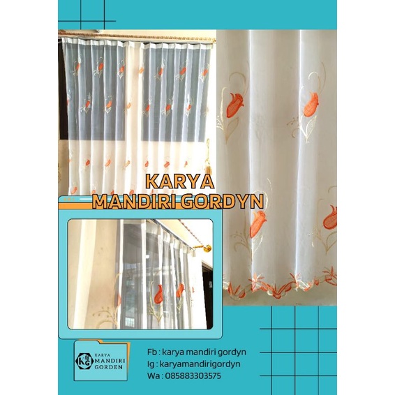 HORDENG VITRASE MOTIF BUNGA TULIP BORDIR(UK 200CM X 230CM)