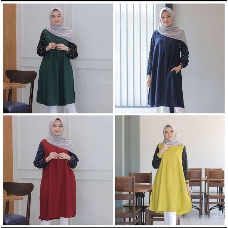 Brisia Polka Tunik Busui Friendly Baju Tunik Wanita Polkadot Modern