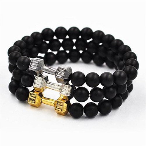 Gelang Fashion Unisex: Model Punk Barbel Gym Fitnes Bahan Batu Warna Hitam Matte Ukuran Dapat Diatur