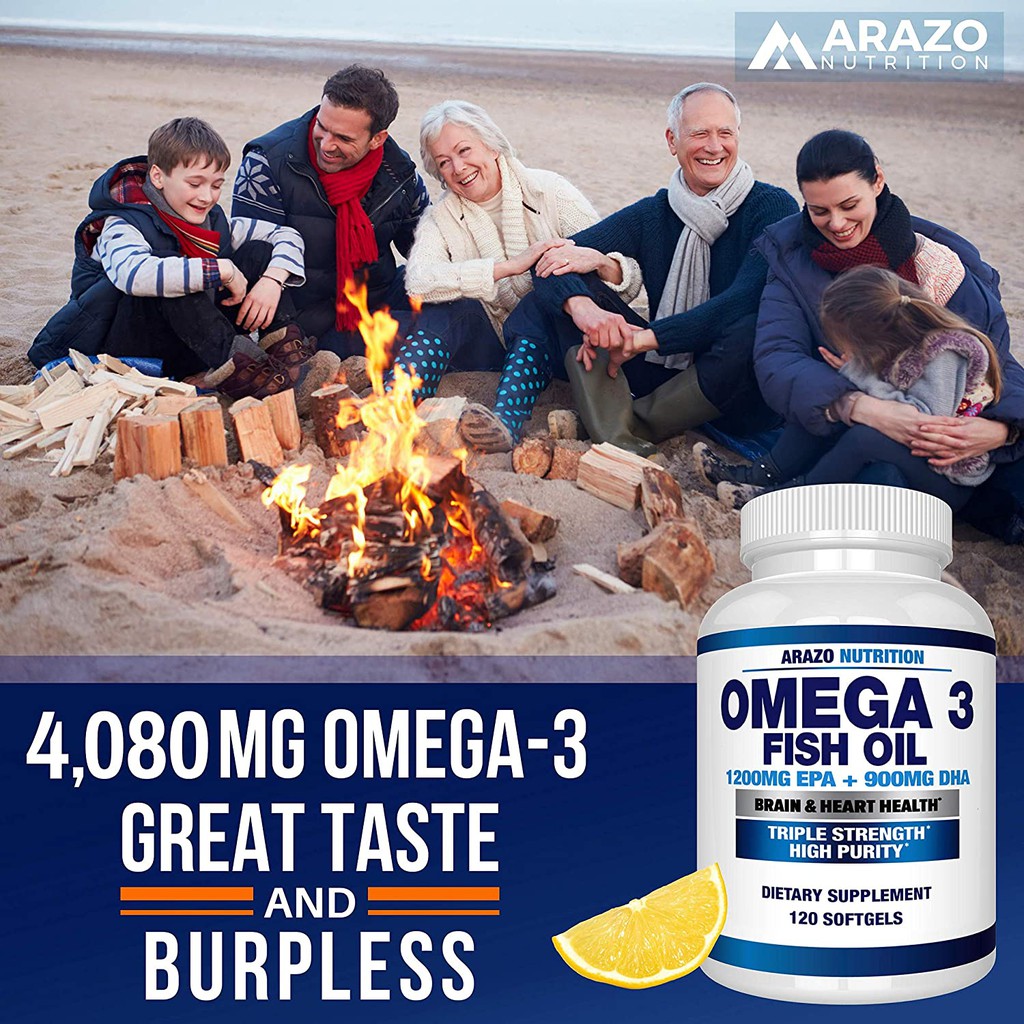 Arazo Nutrition Omega 3 Fish Oil 4,080MG High EPA 1200mg DHA 900mg