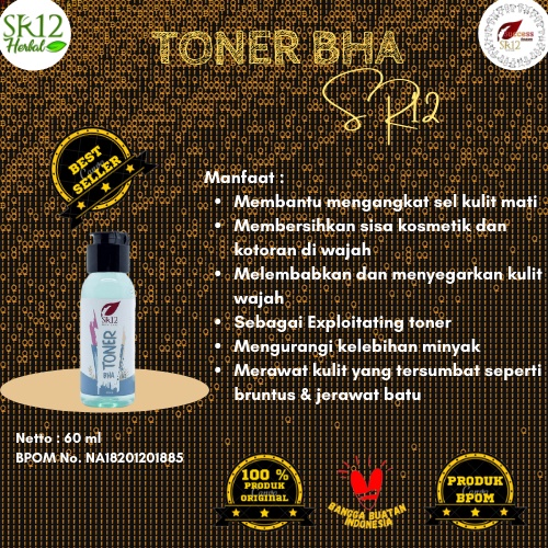 TONER BHA SR12 / TONER WAJAH EKSFOLIASI MEMBANTU ANGKAT SEL KULIT MATI UNTUK PERAWATAN WAJAH KULIT B