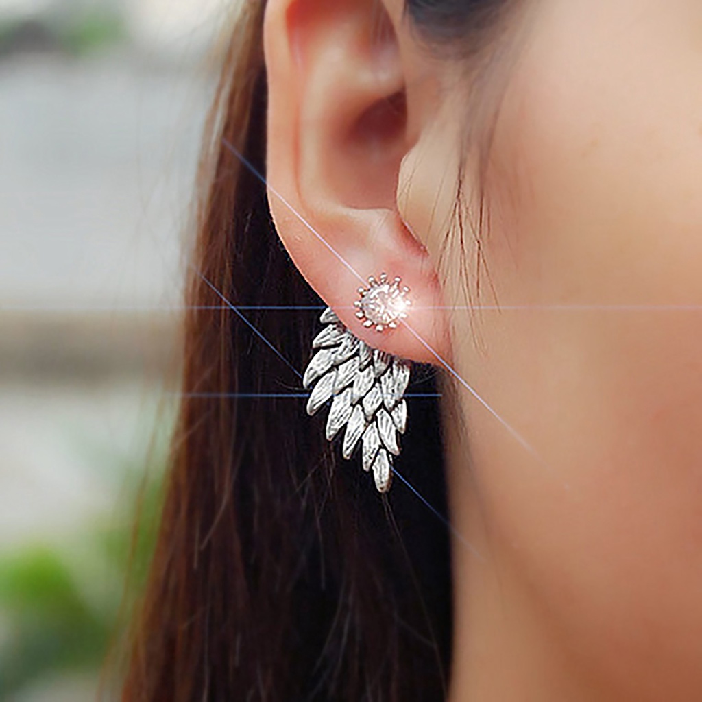 Hu Hu Hu Hu Hu Alat Bantu Pasang Kacamata♡ 1 Pasang Anting Stud Bentuk Sayap Malaikat Aksen Berlian Imitasi Bahan Alloy Untuk Wanita