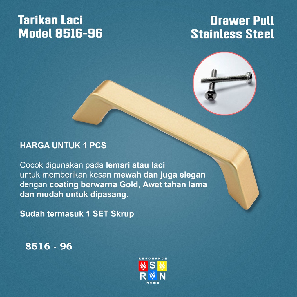 Tarikan Laci Coating Gold 8516-96 / Handle Gagang Pintu Laci Lemari Resonance Home