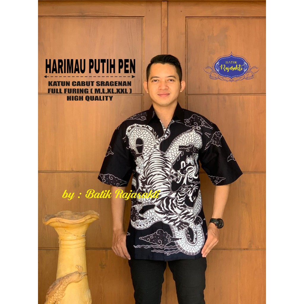 HARIMAU PUTIH PEN Kemeja Batik Pria Lengan Pendek Katun Halus FULL FURING Rajasakti