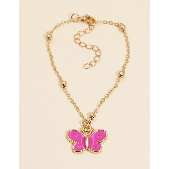 LRC Gelang Tangan Fashion Red Dripping Butterfly Round Bead Alloy K3406X