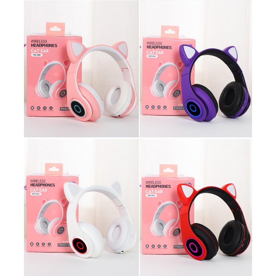 Headset Include Mic Motif Kuping Kucing Bando Model Telinga Cat Ear Headphone / Headphone Bluetooth LED On-Ear Bass