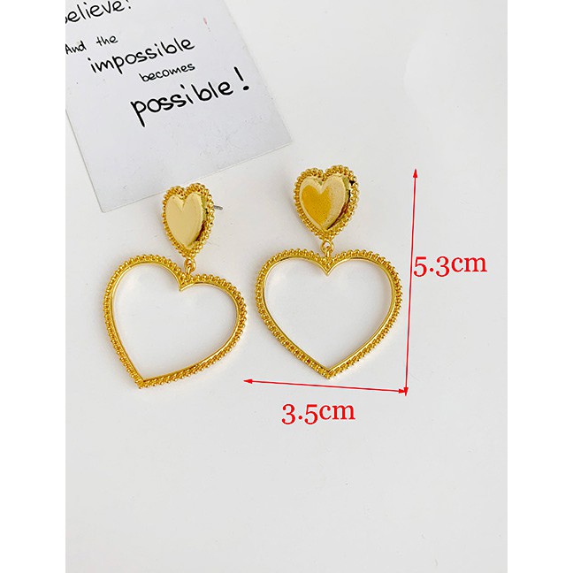 LRC Anting Tusuk Fashion Alloy Diamond Heart Earrings F95641