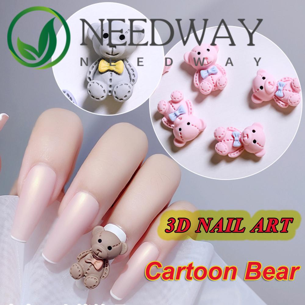 Needway  10pcs Ornamen Kartun Beruang 3d Bahan Resin 13x18mm Dekorasi Nail Art / Manicure Diy